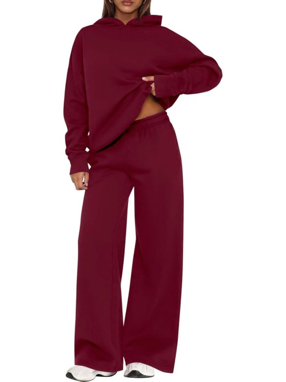 Women's Sweatsuits 2 Piece Sets Wine Red Casual Long Sleeve Sweatpants Fall